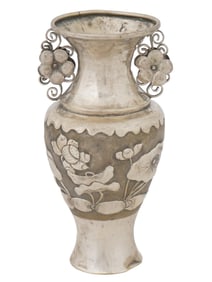 VINTAGE METAL VASE WITH FLORAL DESIGN