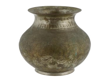 VINTAGE INDIAN BRASS WATER POT WITH ENGRAVED DESIGN