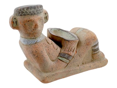 VINTAGE MEXICAN CLAY SCULPTURE OF CHACMOOL