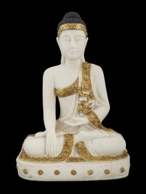 ASIAN, PATINATED COMPOSITE SCULPTURE OF BUDDHA