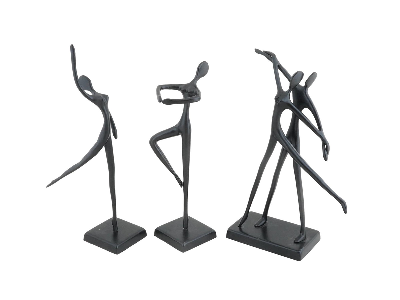 LOT OF DANCERS ART SCULPTURES AFTER BODRUL KHALIQUE: A lot of three black patinated metal sculptures depicting ballet dancers and a couple of dancers after the original design by Bodrul Khalique, British, 1978 to 2013. Each is mounted on a rectangular s