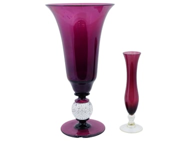 PAIR OF ITALIAN VENETIAN PURPLE GLASS VASES