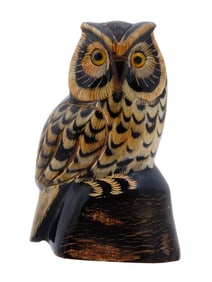 VINTAGE CARVED WATER BUFFALO HORN OWL FIGURINE