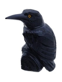 VINTAGE HAND CARVED BLACK HARDSTONE BIRD FIGURINE
