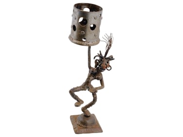 AFRICAN BENIN MANNER FEMALE FIGURAL CANDLE HOLDER