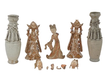 ANTIQUE CHINESE FUNERARY CERAMIC FIGURINES AND VASES