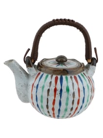 VINTAGE JAPANESE GLAZED CERAMIC HAND PAINTED TEAPOT