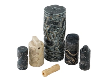 ANCIENT HAND CARVED STONE CYLINDER SEAL BEADS
