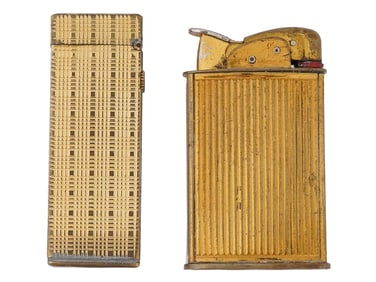 TWO VINTAGE SWISS MADE GOLD PLATED DUNHILL LIGHTERS