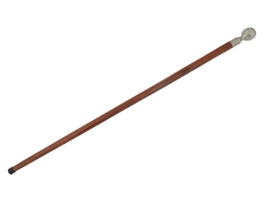 VINTAGE CARVED WOOD WALKING CANE W SOCCER BALL KNOB