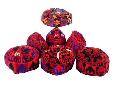 7 CENTRAL ASIAN UZBEK HAND EMBROIDERED NATIONAL HATS