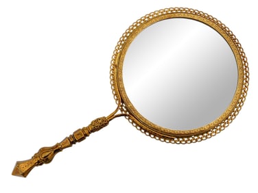 ANTIQUE VICTORIAN ERA BRASS HAND MIRROR