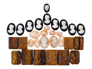 COLLECTION OF HAND CARVED SHELL CAMEO MEDALLIONS