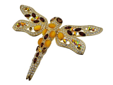 VINTAGE DRAGONFLY COSTUME JEWELRY BROOCH W STONES