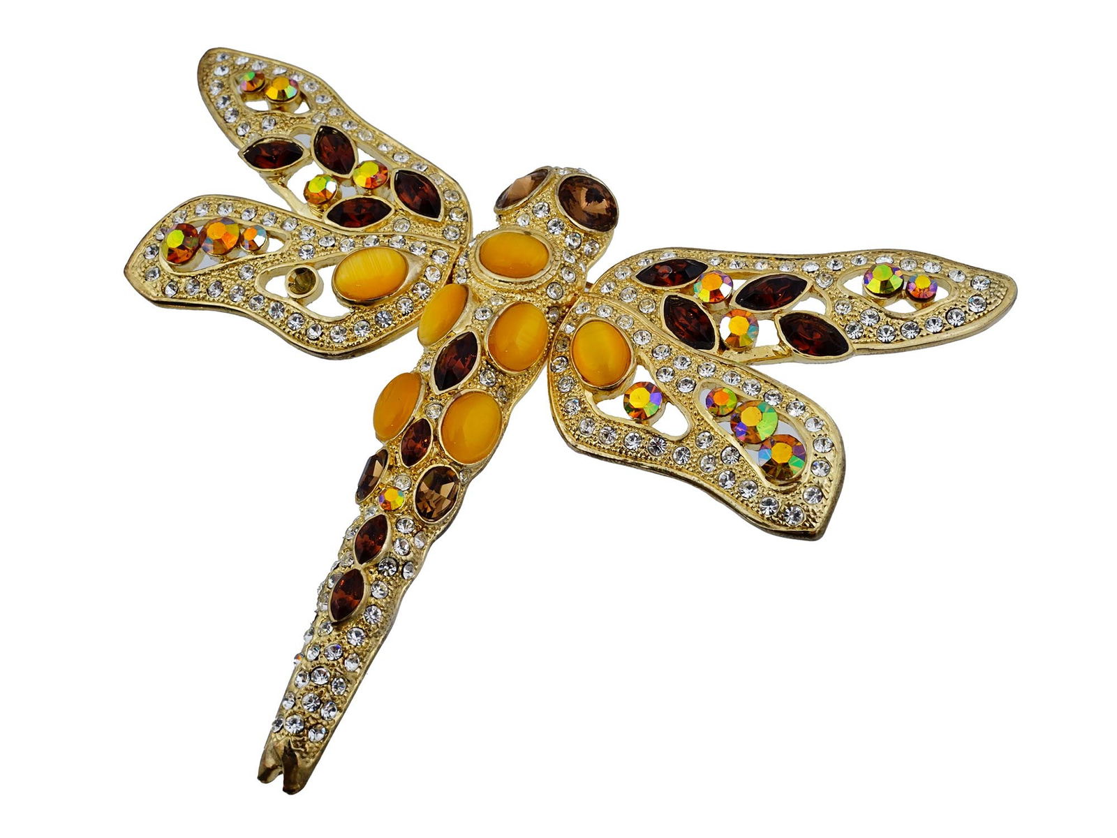 VINTAGE DRAGONFLY COSTUME JEWELRY BROOCH W STONES (1 of 9)