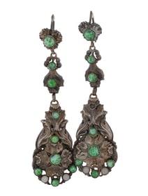 VINTAGE SILVER DANGLE EARRINGS WITH GEMSTONE BEADS