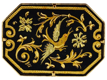 VINTAGE SPANISH 12K GOLD FILLED DAMASCENE BROOCH