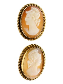 PAIR OF 12K GOLD HAND CARVED SHELL CAMEO EARRINGS