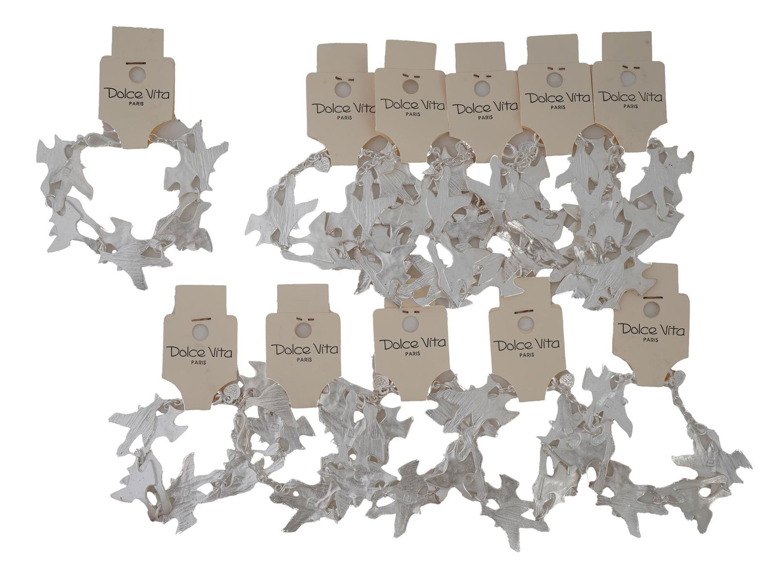 FRENCH DOLCE VITA PARIS COSTUME JEWELRY BRACELETS: A collection of twelve French Dolce Vita Paris costume jewelry bracelets. Each bracelet is made in a chain link design featuring figural bird links in the Georges Braque manner. Each is marked with an