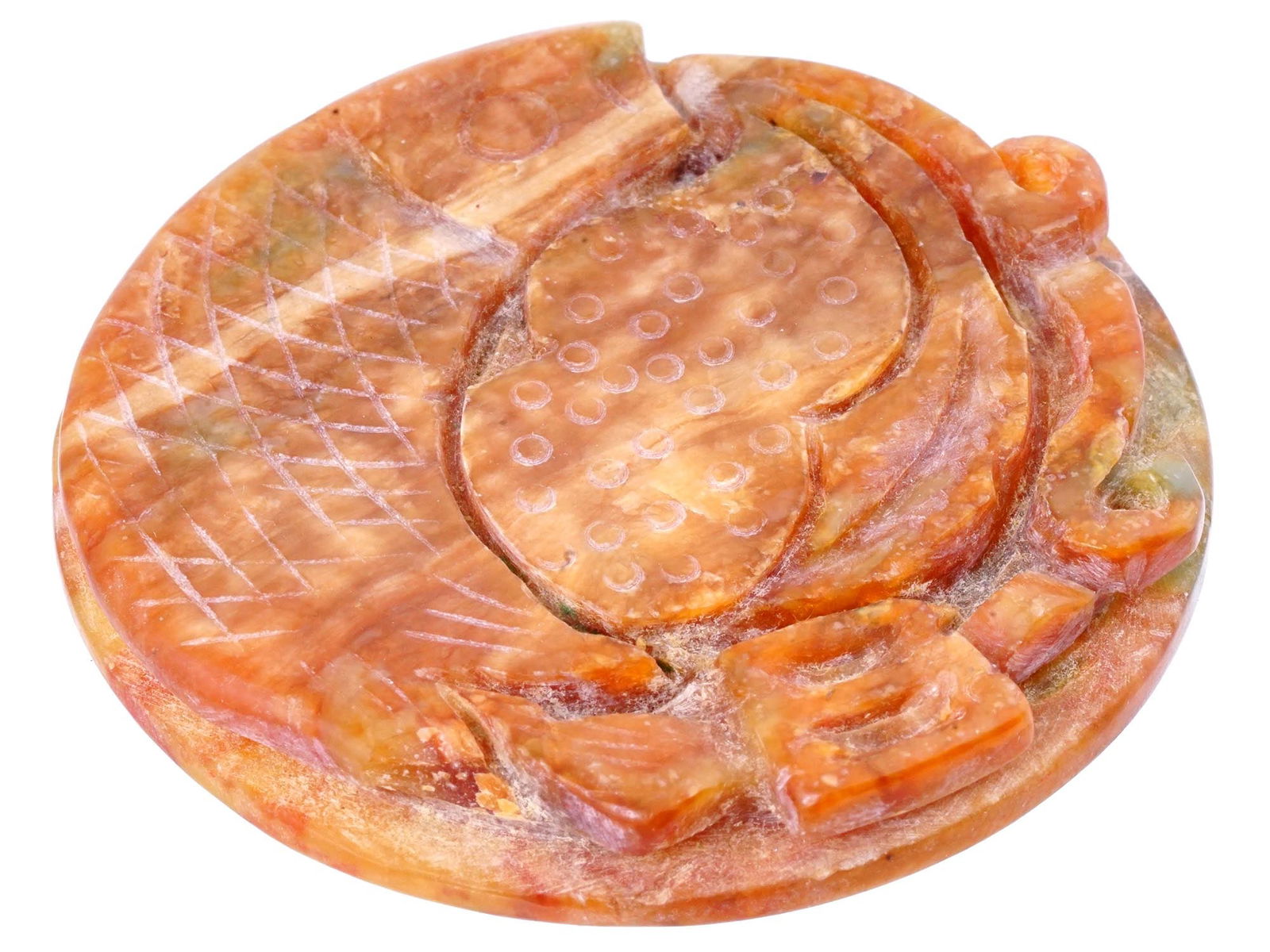 VINTAGE CHINESE CARVED RED AGATE DISC PENDANT (1 of 6)