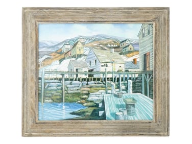 MID CENTURY OIL PAINTING ON CANVAS COASTAL SCENE