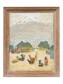 MID CENTURY PAINTING SIGNED COLL PERU MOUNTAIN SCENE