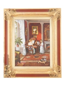 ATTR TO IMRE BUVARY HUNGARIAN PAINTING DOMESTIC SCENE