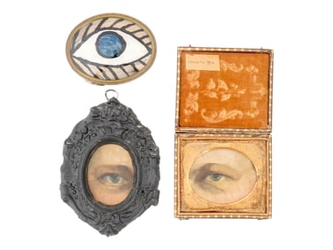 LOT OF MINIATURE LOVERS EYE OIL PAINTINGS