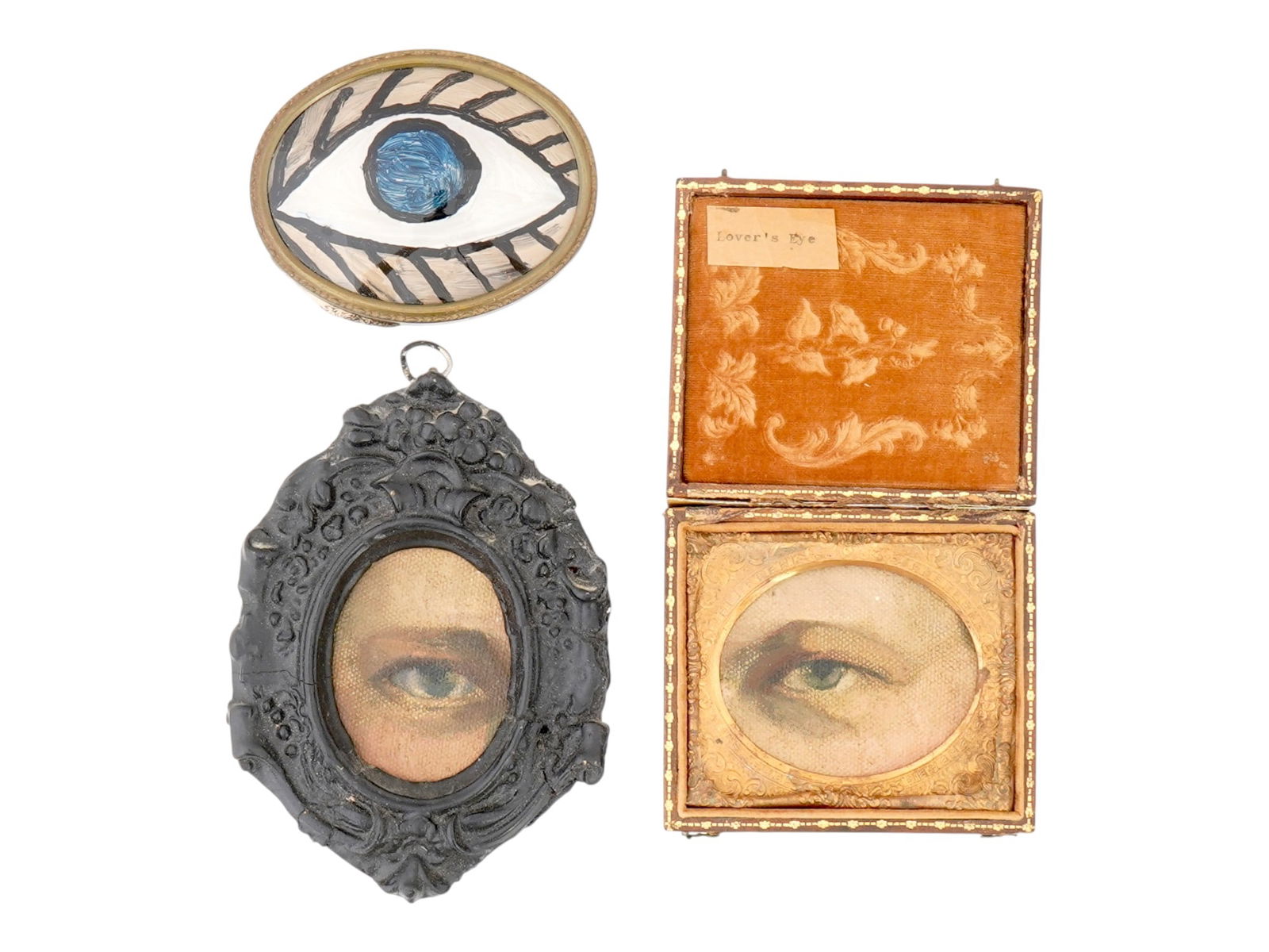 LOT OF MINIATURE LOVERS EYE OIL PAINTINGS (1 of 8)