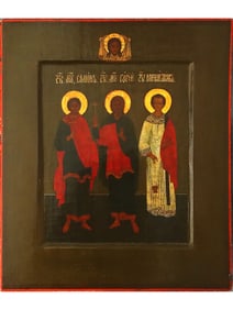 19TH ? RUSSIAN ICON OF SAINTS SAMON GURIY AND AVIV