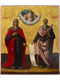 ANTIQUE 19TH C RUSSIAN ICON OF SELECTED SAINTS