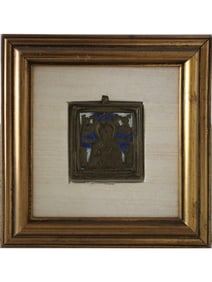 ANTIQUE 19TH C RUSSIAN ORTHODOX BRONZE ENAMEL ICON