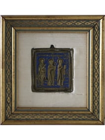 ANTIQUE 19TH C RUSSIAN ORTHODOX ICON OF THREE SAINTS