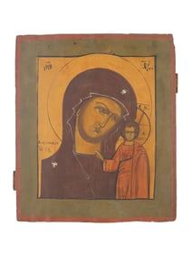 ANTIQUE 19TH C RUSSIAN ICON KAZAN MOTHER OF GOD