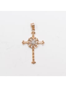 14K GOLD CROSS WITH DIAMOND IN THE MIDDLE