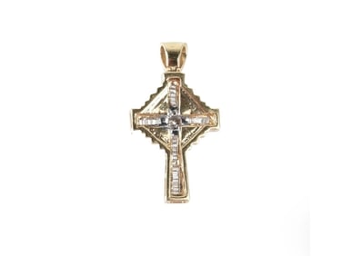 VINTAGE 14K GOLD CROSS PENDANT WITH DIAMONDS