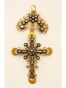 ANTIQUE 14K GOLD SILVER AND TOPAZ VICTORIAN CROSS