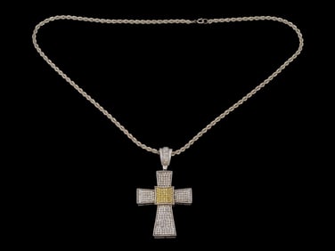 ICE STERLING SILVER CHAIN NECKLACE W CROSS PENDANT