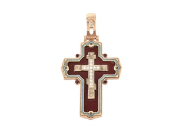 RUSSIAN STYLE 14K GOLD CROSS WITH DIAMONDS