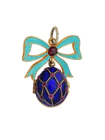 RUSSIAN SILVER ENAMEL EASTER EGG PENDANT W RUBIES