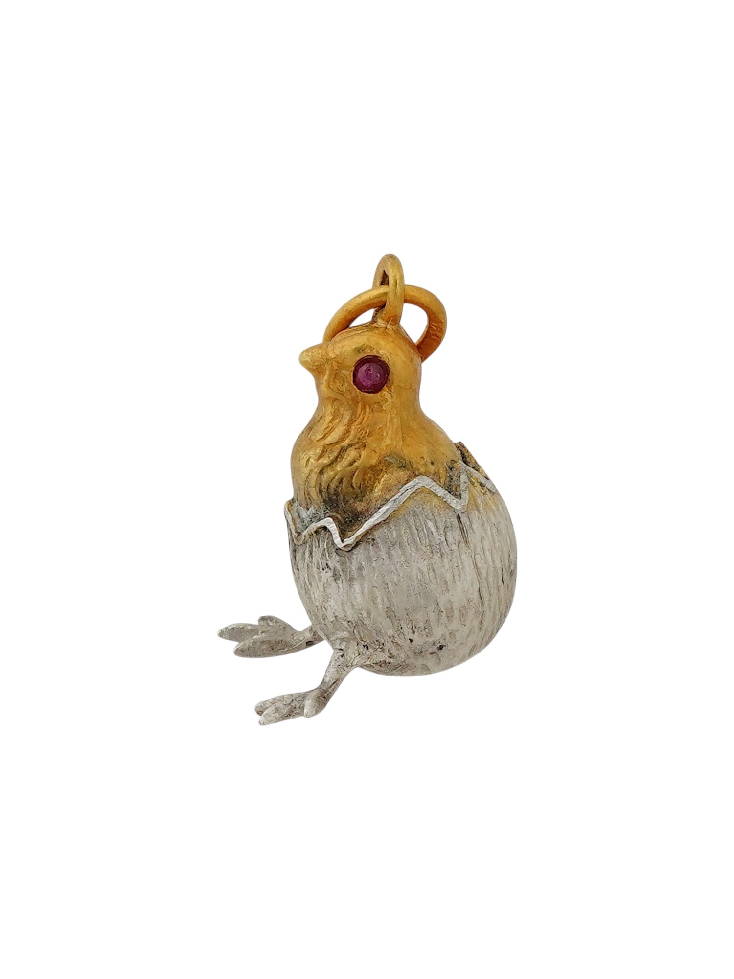 RUSSIAN SILVER CHICK EASTER EGG PENDANT W RUBY EYES (1 of 9)