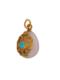 RUSSIAN SILVER CARVED ROSE QUARTZ EASTER EGG PENDANT