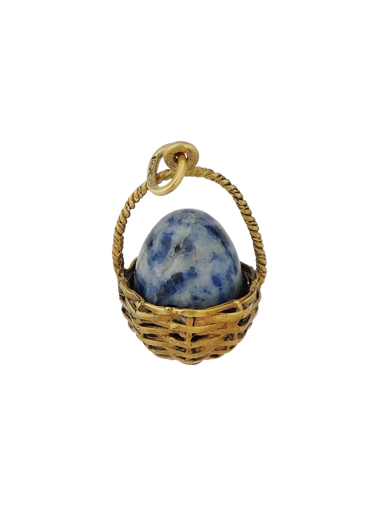 RUSSIAN SILVER LAPIS LAZULI BASKET EASTER EGG PENDANT (1 of 8)