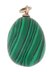 RUSSIAN 56 GOLD CARVED MALACHITE EASTER EGG PENDANT