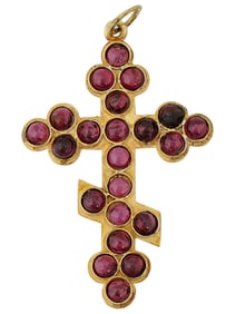 RUSSIAN GILT SILVER CROSS WITH GARNETS