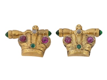 RUSSIAN IMPERIAL GILT SILVER CROWN CUFFLINKS W DIAMONDS