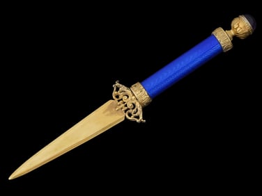 RUSSIAN GILT SILVER ENAMEL AMETHYST LETTER OPENER