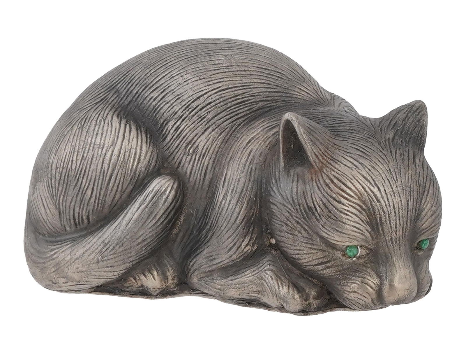 RUSSIAN SILVER CAT FIGURE WITH EMERALD EYES (1 of 8)