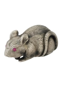 RUSSIAN SILVER MOUSE FIGURINE WITH RUBY EYES
