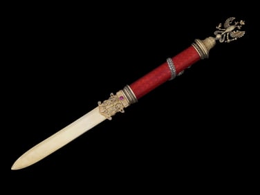 RUSSIAN SILVER ENAMEL DIAMONDS RUBIES LETTER OPENER